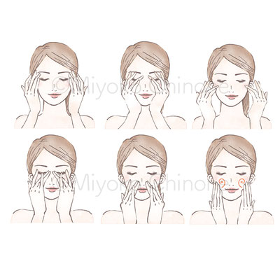 顔をマッサージしている女性のイラスト