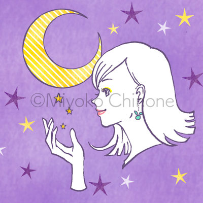 月と星と女性のイラスト