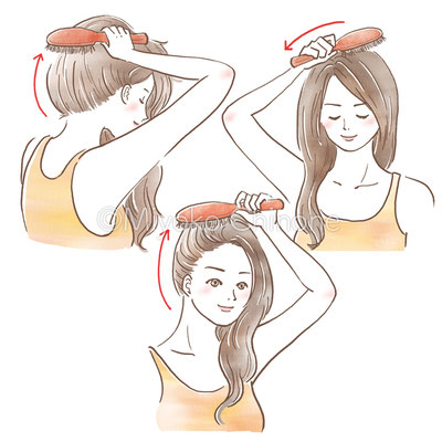 ヘアケアをしている女性のイラスト