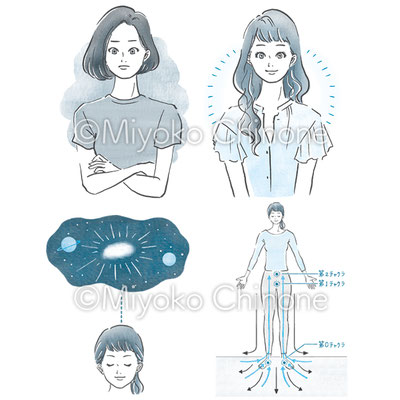 不機嫌な女性と笑顔の女性のイラスト