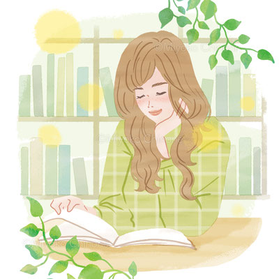 読書する女性のイラスト（オリジナル）