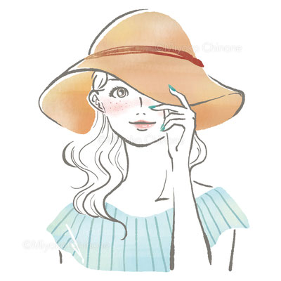 帽子をかぶる女性のイラスト（オリジナル）
