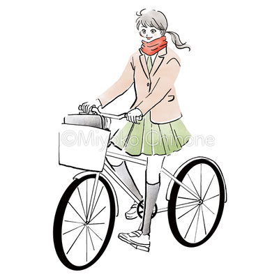 自電車に乗っている女性のイラスト