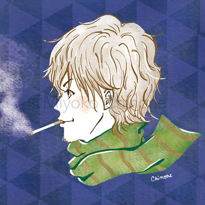 男性　横顔　タバコ　イラスト