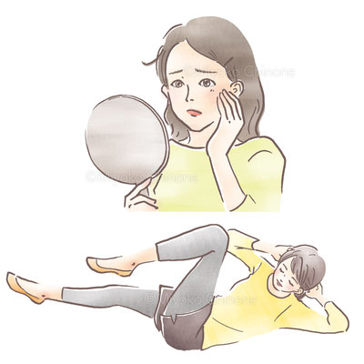 肌荒れに悩む女性のイラスト