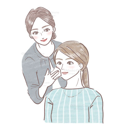美容部員に化粧してもらう女性のイラスト
