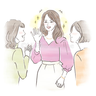 友達と話している女性のイラスト