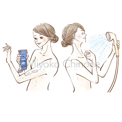 ボディークリームを塗っている女性のイラスト