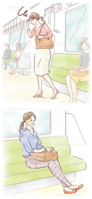 通勤中の女性のイラスト