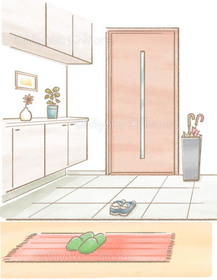 綺麗な玄関インテリアのイラスト