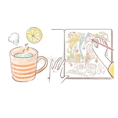 塗り絵とホットレモンのイラスト