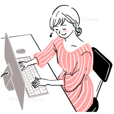 パソコンで作業している女性のイラスト