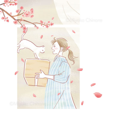 引っ越しの準備をしている女性のイラスト