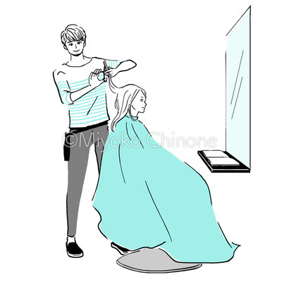 美容師が髪を切っているイラスト