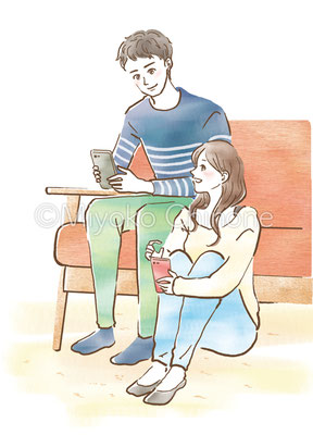 ソファでくつろぐ男女のイラスト（オリジナル）