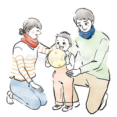 ボール遊びをしている親子のイラスト