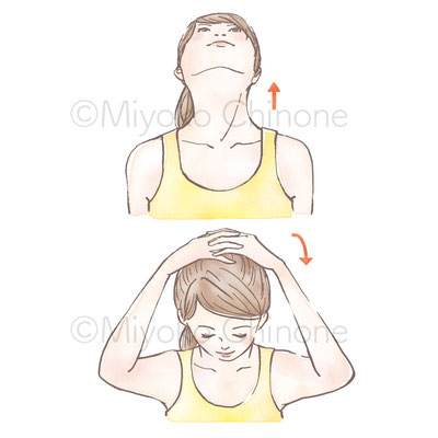 首のストレッチをしている女性のイラスト