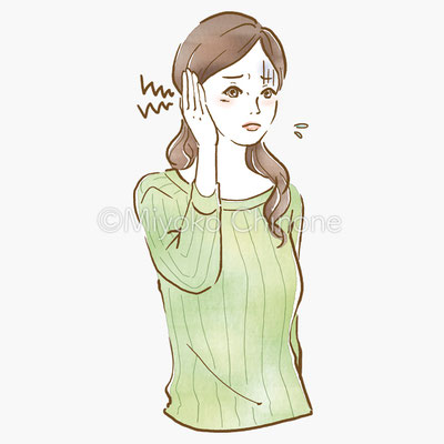 耳鳴りに悩んでいる女性のイラスト