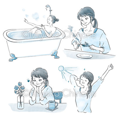 気分転換をしている女性のイラスト
