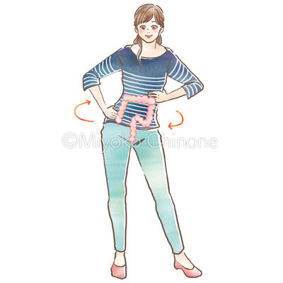 便秘解消のストレッチをしている女性のイラスト