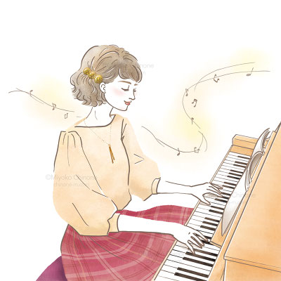 「のんびり弾きたい　オトナが始める初心者ピアノ2024-25」表紙イラスト