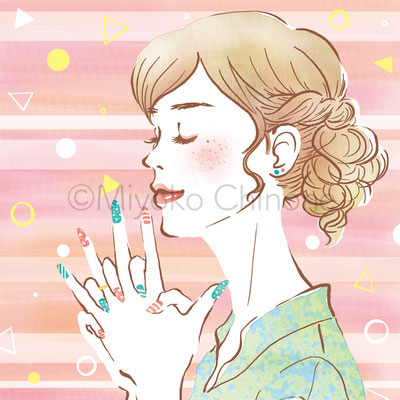 ネイルを楽しむ女性のイラスト（オリジナル）