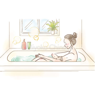 お風呂に入っている女性のイラスト
