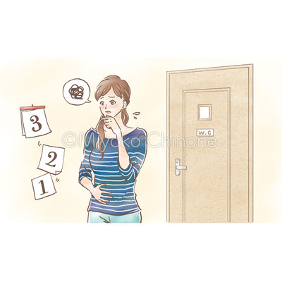 便秘に悩んでいる女性のイラスト