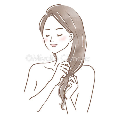 ヘアケアをしている女性のイラスト