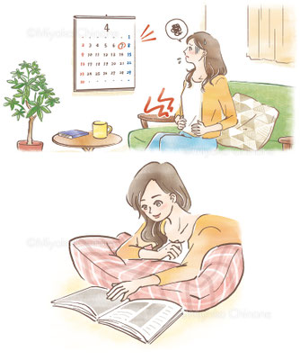 生理痛に悩む女性のイラスト