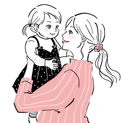 娘を抱っこしている女性のイラスト