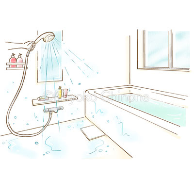 お風呂をシャワーで流しているイラスト