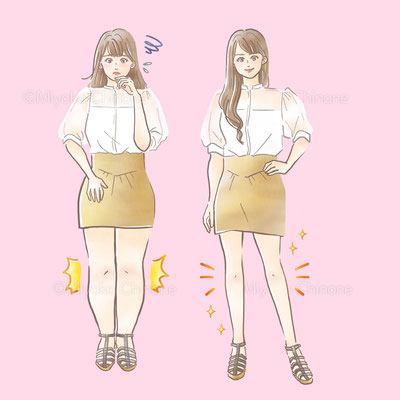 脚が太い女性と脚が綺麗な女性のイラスト