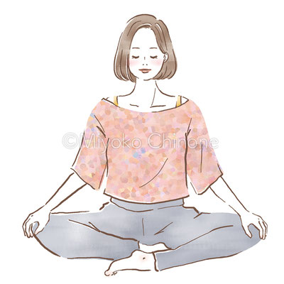 あぐらをしている女性のイラスト