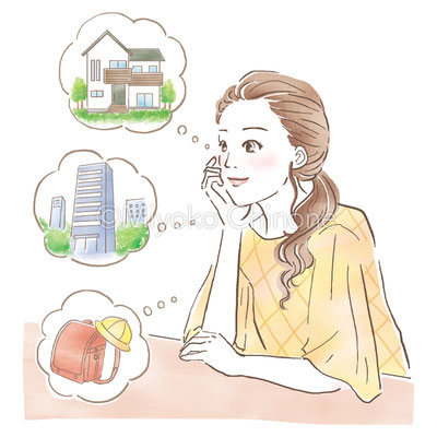 ライフプランを考えている女性のイラスト