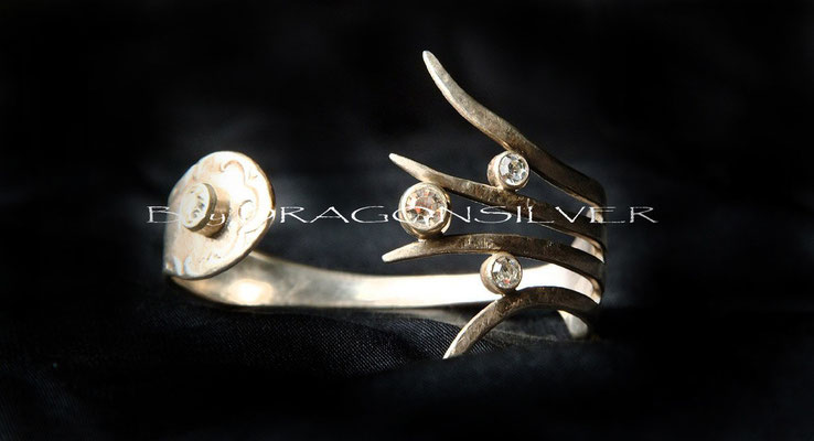 Armreif Gabel, 925er Sterling Silber mit Edelsteinen