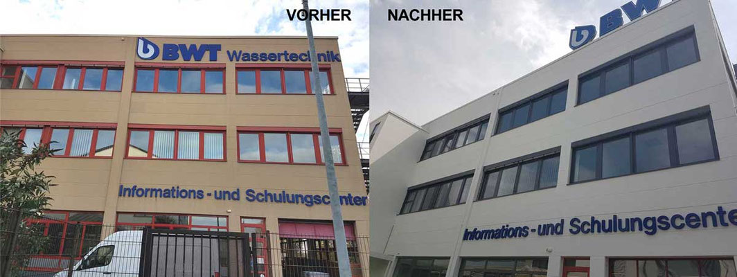 Fassade vor und nach der Folierung