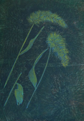 エノコログサ　麻紙、岩絵の具　SM(15.8×22.7cm）　2012年　個人蔵