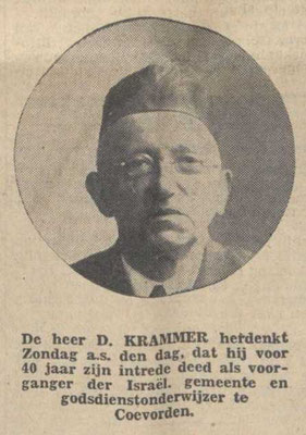 David Krammer, de rabbijn van Coevorden in de krant ter nagedachtenis van zijn 40 jaar geleden intrede als rabbijn te Coevorden.
