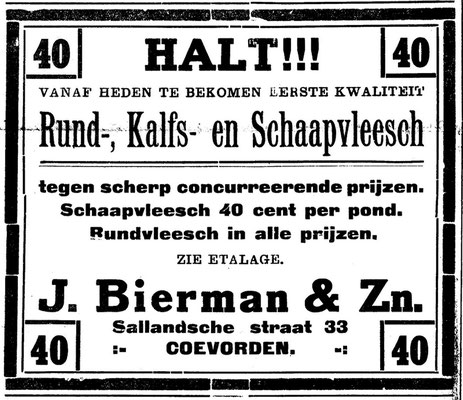 Advertentie van slagerij Bierman uit de Sallandsestraat.