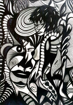 Schwangere Frau - Filzstift auf Papier 21x30