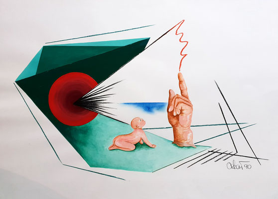 Nicolas erste Frust - Acryl, Neopastell auf Papier 50x70
