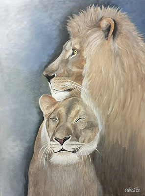 Schutz und Geborgenheit III, Löwen 60x80