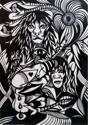 Im Sternzeichen des Löwen - Filzstift auf Papier 21x30