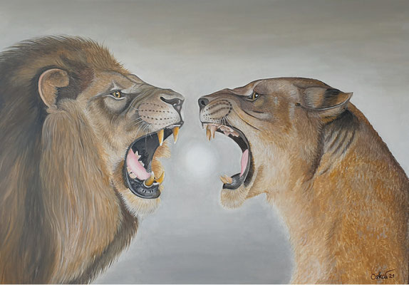 Tierische Meinungsverschiedenheit - Acryl auf Leinwand 70x100