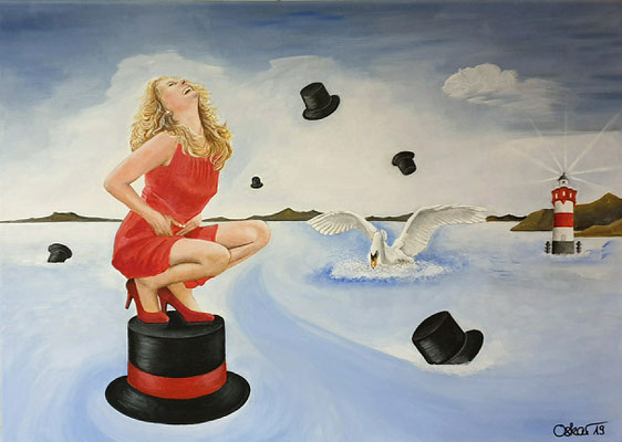 Lady in Red - wenn die Zylinder tanzen und der Schwan sich verneigt 50x70