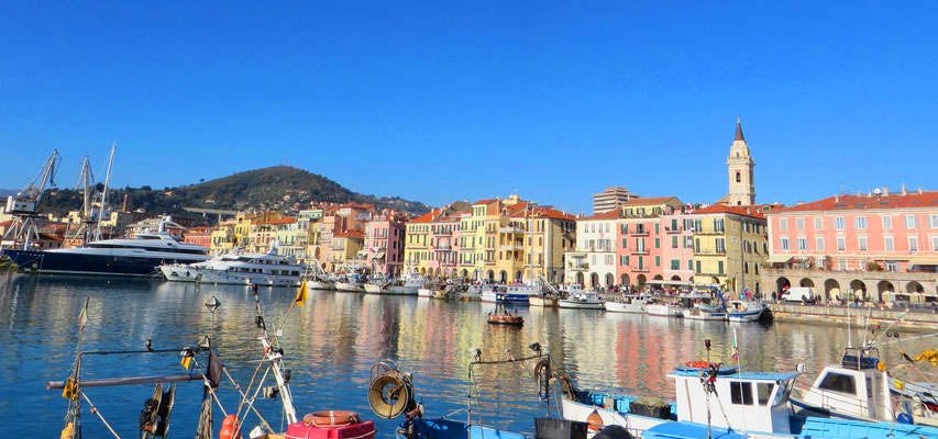 Oneglia harbour, with typical Ligurian houses on the sea
