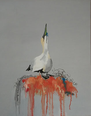 Basstölpel, 50 x 40 cm, Tempera/Öl/LW, 2022