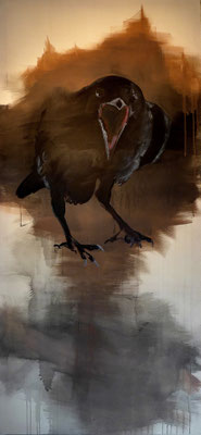 crow#11, 200 x 90 cm, Tempera/Öl/LW, 2017, 