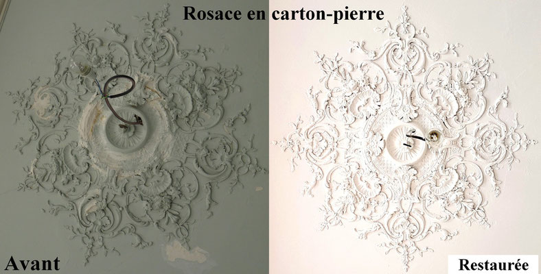 Restauration d'une rosace en carton-pierre